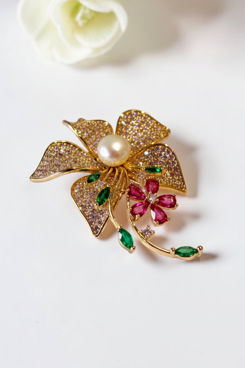 PINK-GREEN FLORAL NIDHIE BROOCH