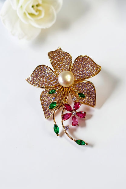 PINK-GREEN FLORAL NIDHIE BROOCH