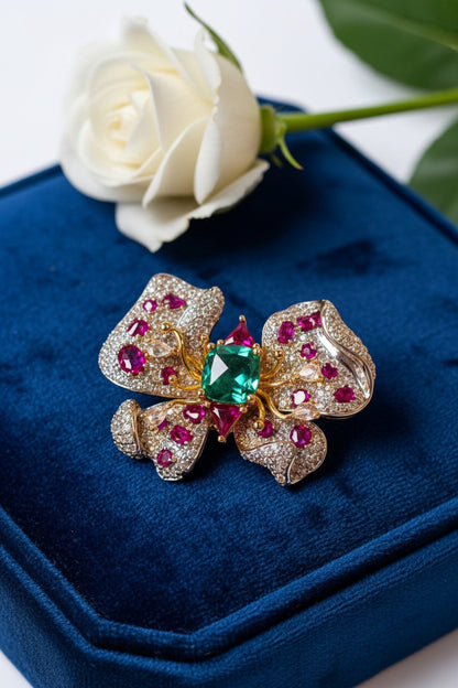 PINK-GREEN FLORAL PINKAL BROOCH (MAGNETIC)