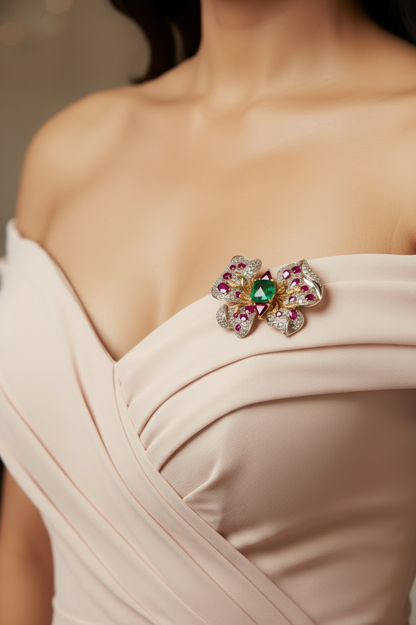 PINK-GREEN FLORAL PINKAL BROOCH (MAGNETIC)