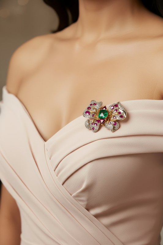 PINK-GREEN FLORAL PINKAL BROOCH (MAGNETIC)
