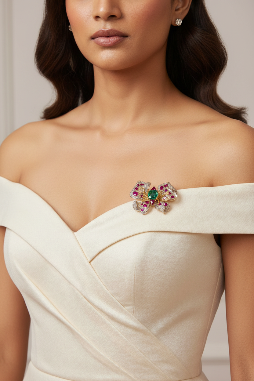 PINK-GREEN FLORAL PINKAL BROOCH (MAGNETIC)