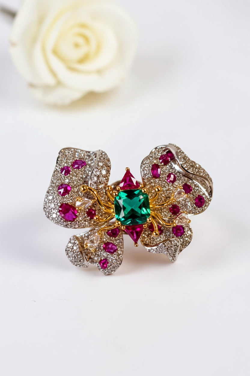 PINK-GREEN FLORAL PINKAL BROOCH (MAGNETIC)