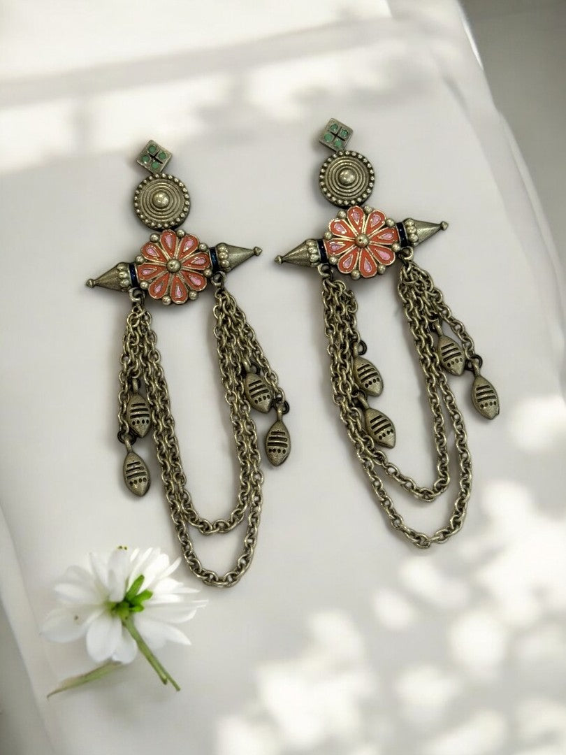 PINK ASHVI GERMAN SILVER EARRINGS