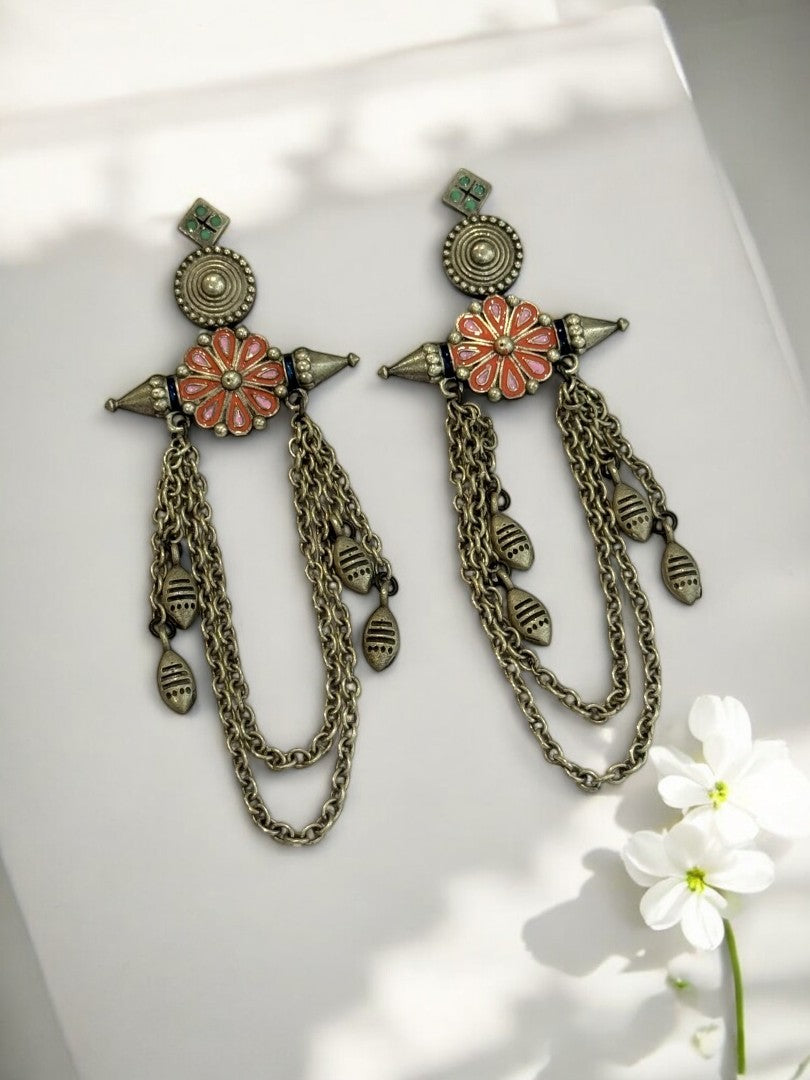 PINK ASHVI GERMAN SILVER EARRINGS