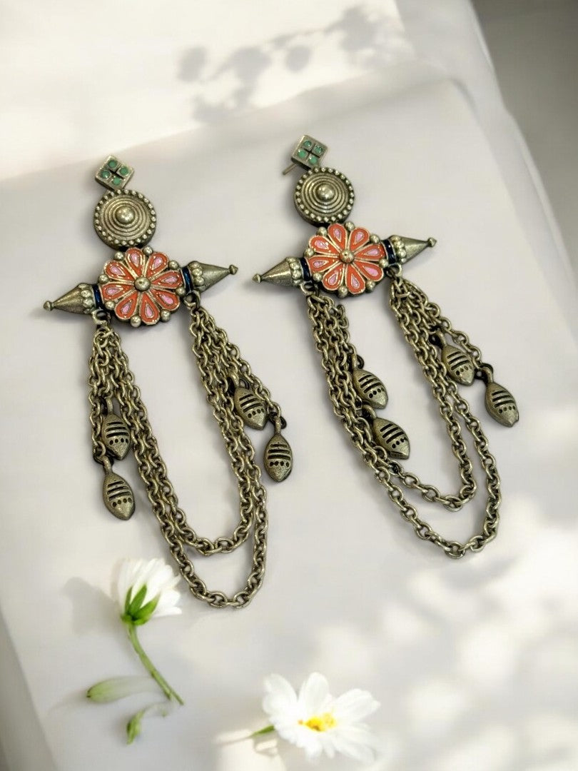PINK ASHVI GERMAN SILVER EARRINGS