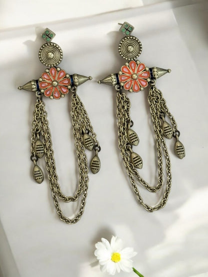 PINK ASHVI GERMAN SILVER EARRINGS