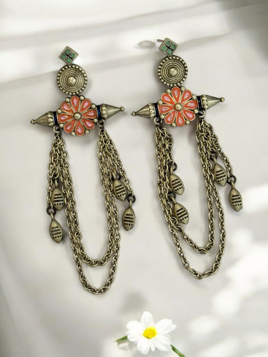 PINK ASHVI GERMAN SILVER EARRINGS