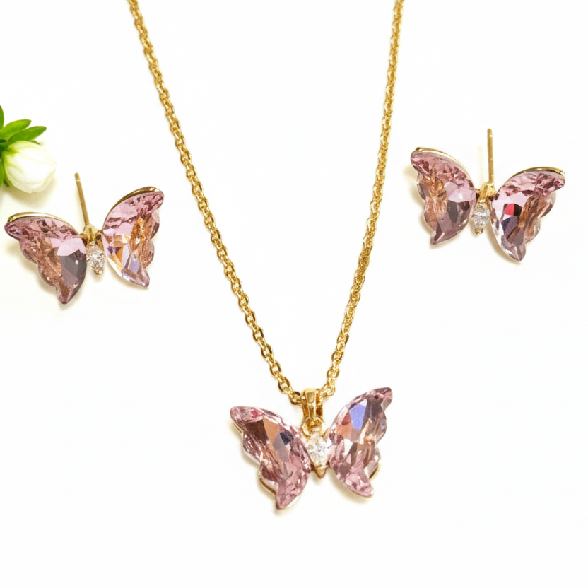PINK BUTTERFLY ANIE NECKLACE SET