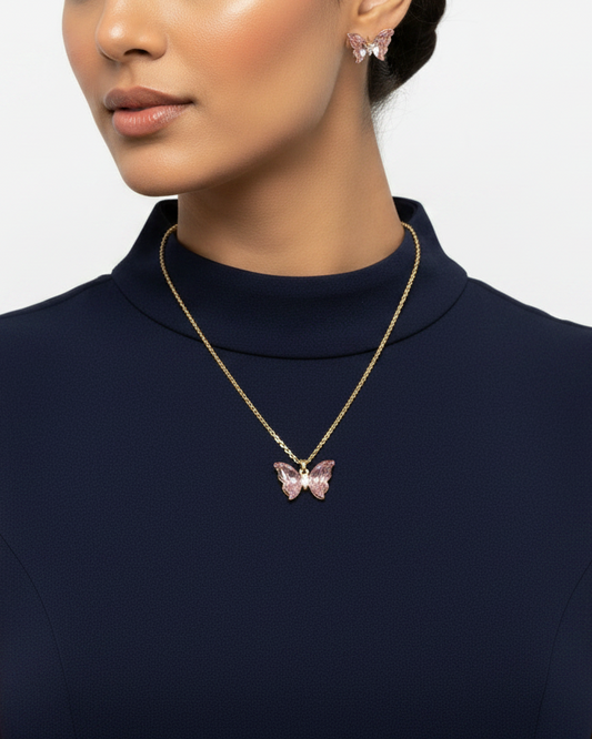 PINK BUTTERFLY ANIE NECKLACE SET