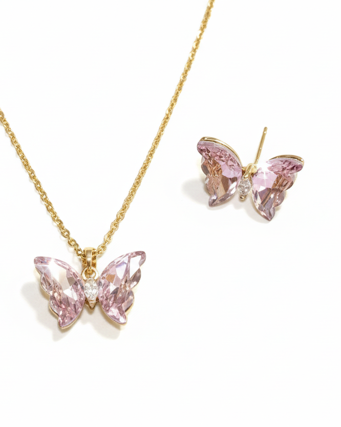 PINK BUTTERFLY ANIE NECKLACE SET
