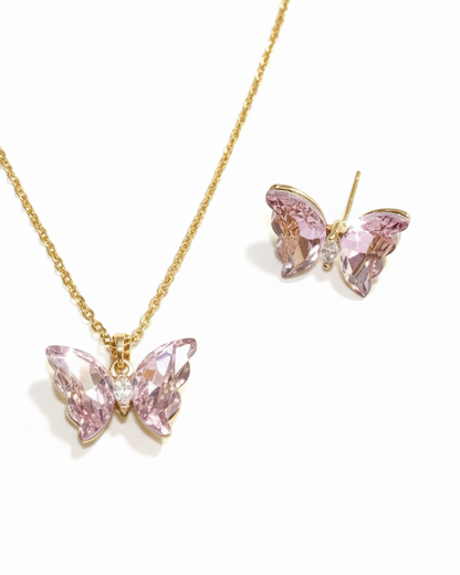 PINK BUTTERFLY ANIE NECKLACE SET