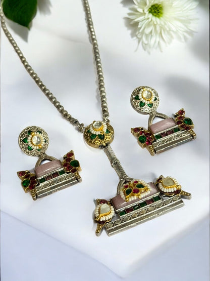 PINK DAMINI GERMAN SILVER JEWELLERY SET
