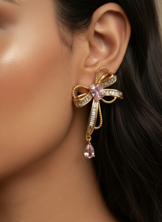 PINK DIAMOND BOW EDISON EARRINGS