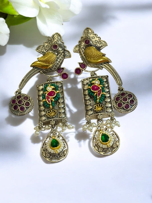 PINK GREEN HIYA GERMAN SILVER EARRINGS