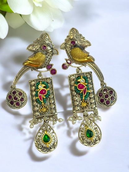 PINK GREEN HIYA GERMAN SILVER EARRINGS