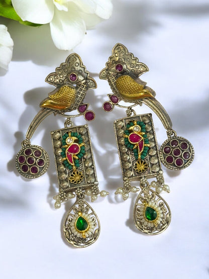 PINK GREEN HIYA GERMAN SILVER EARRINGS
