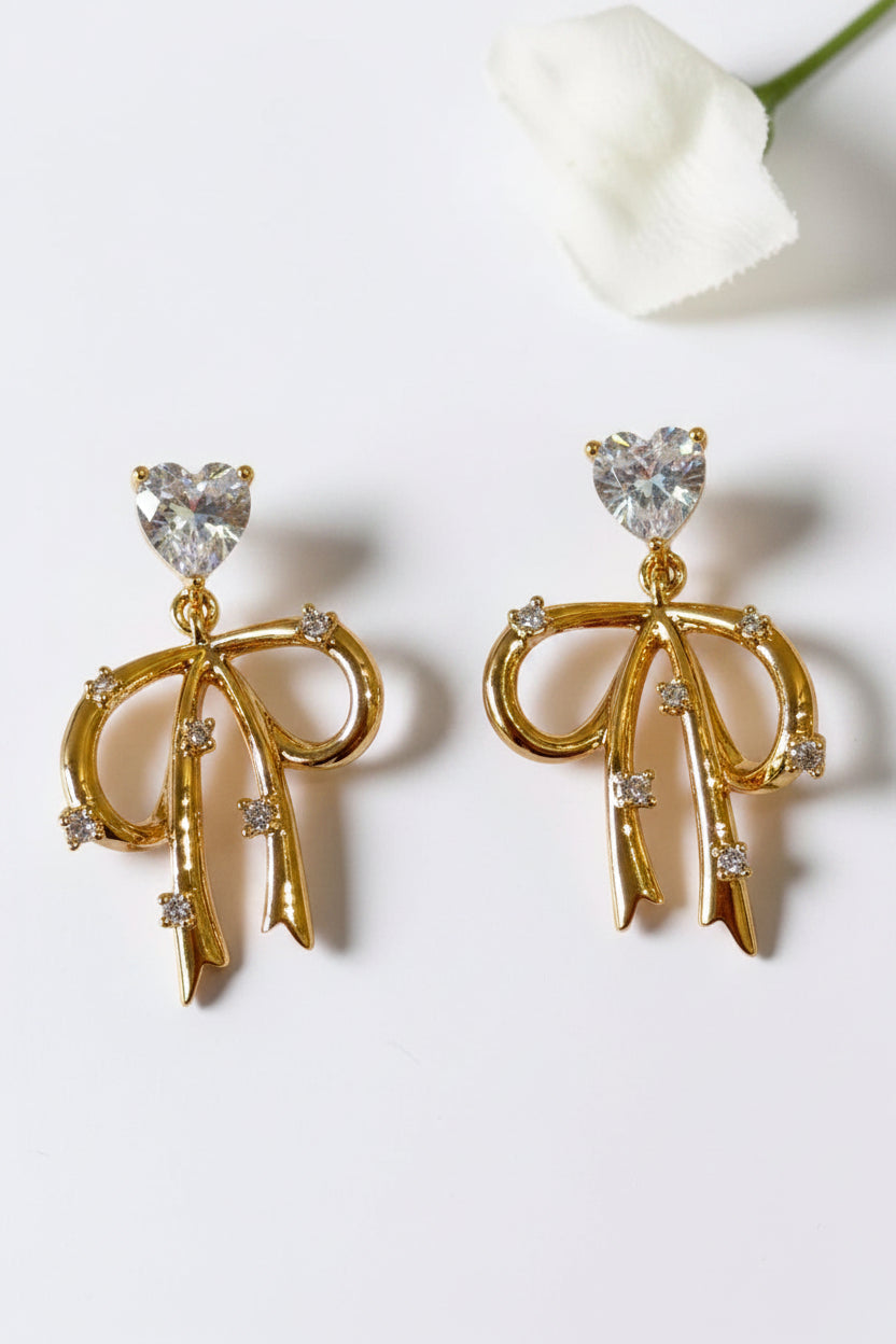 DIAMOND HEART BOW VERIE EARRINGS
