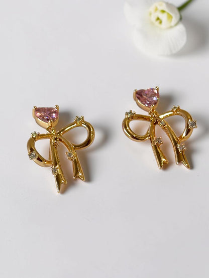 PINK HEART BOW VERIE EARRINGS