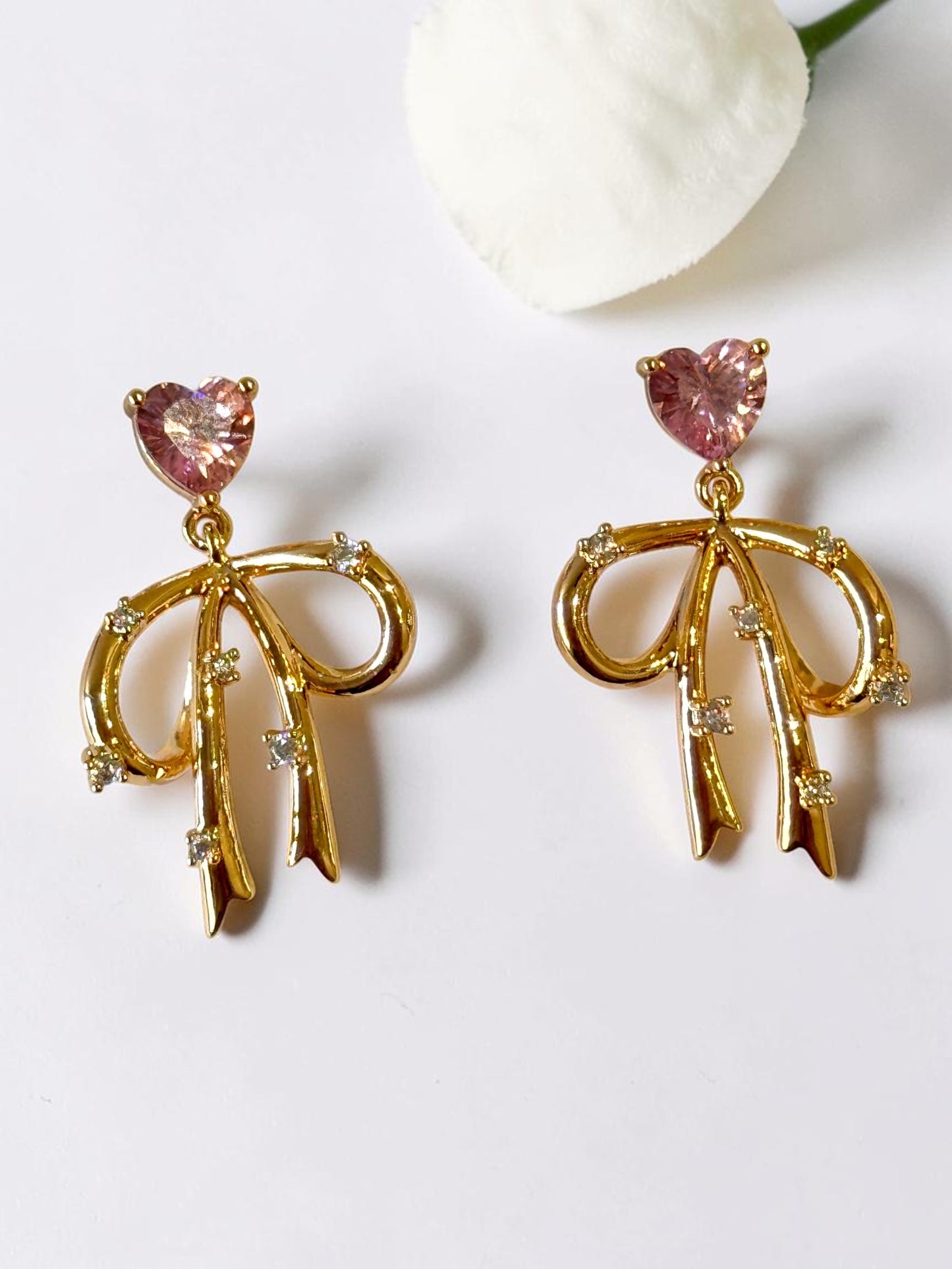 PINK HEART BOW VERIE EARRINGS