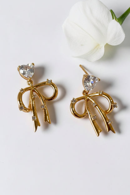 DIAMOND HEART BOW VERIE EARRINGS