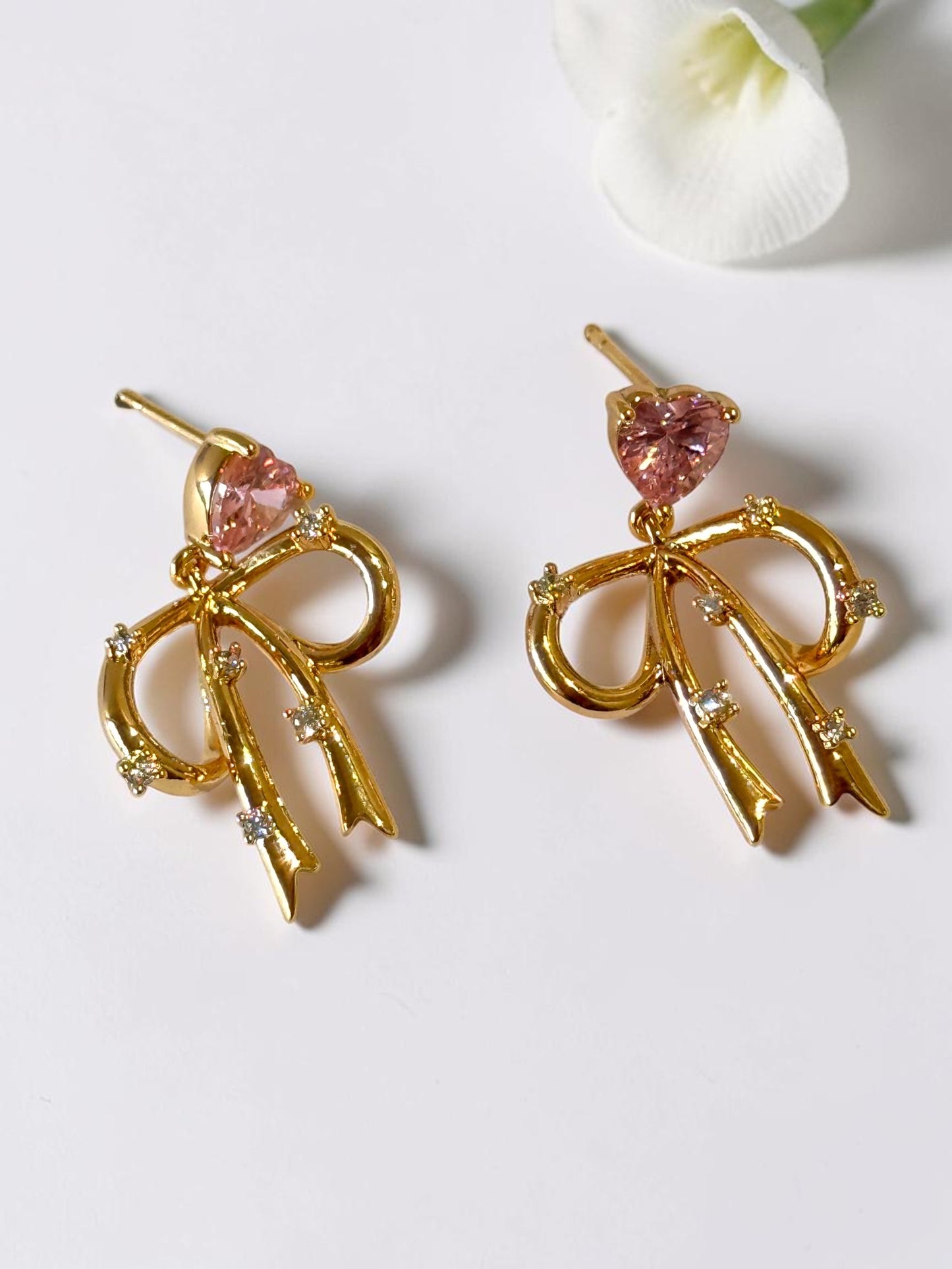 PINK HEART BOW VERIE EARRINGS