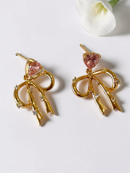 PINK HEART BOW VERIE EARRINGS
