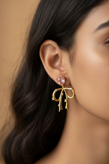 PINK HEART BOW VERIE EARRINGS