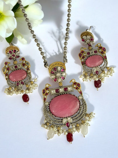 PINK LAKSHITA GERMAN SILVER JEWELLERY SET