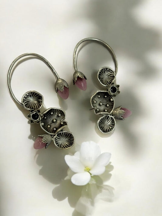 PINK LOTUS LEAF AISHA GERMAN SILVER EAR CUFF