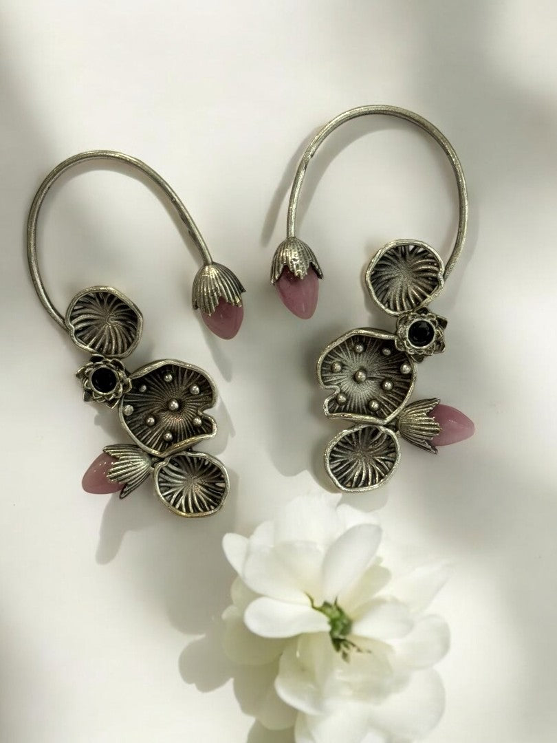 PINK LOTUS LEAF AISHA GERMAN SILVER EAR CUFF