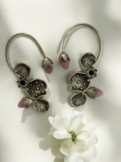 PINK LOTUS LEAF AISHA GERMAN SILVER EAR CUFF