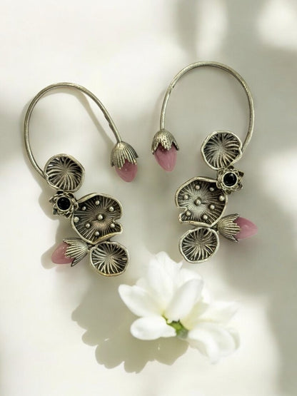 PINK LOTUS LEAF AISHA GERMAN SILVER EAR CUFF