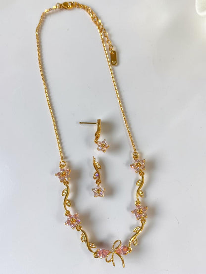 PINK STONE BOW CHELESTE NECKLACE SET