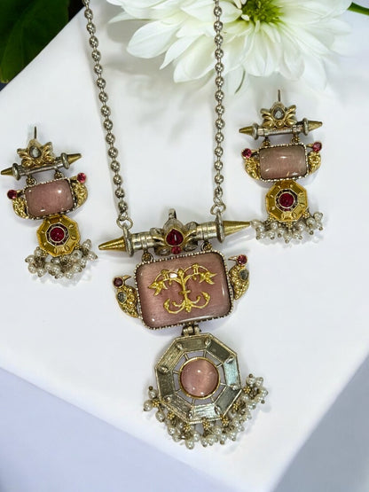 PINK SWETA GERMAN SILVER JEWELLERY SET