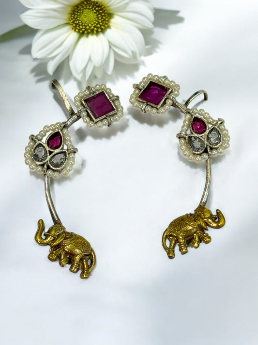 PINK TARIKA GERMAN SILVER EAR CUFF