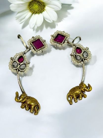 PINK TARIKA GERMAN SILVER EAR CUFF