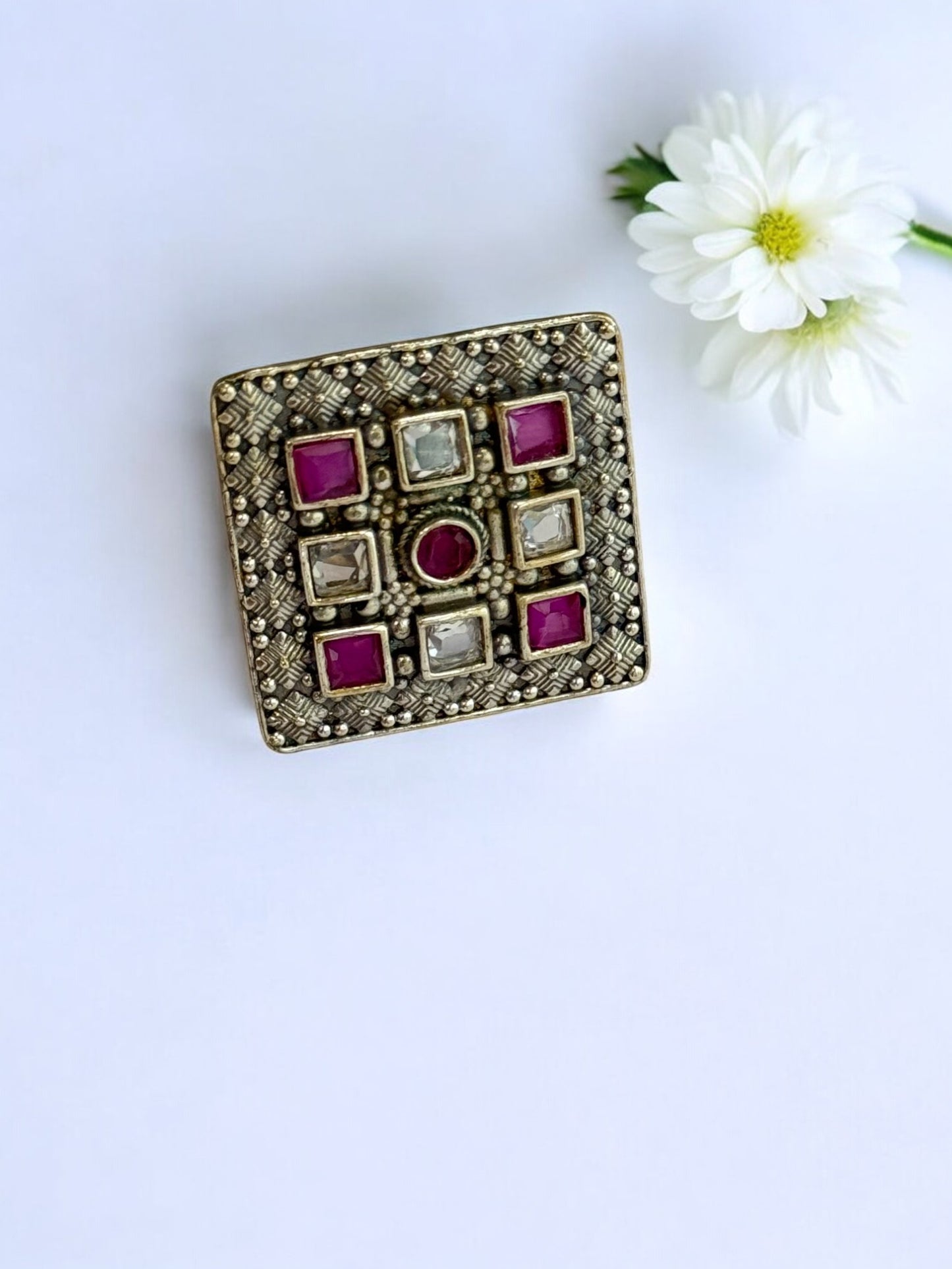 PINK WHITE ISHANI GERMAN SILVER RING