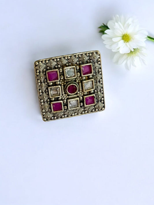 PINK WHITE ISHANI GERMAN SILVER RING