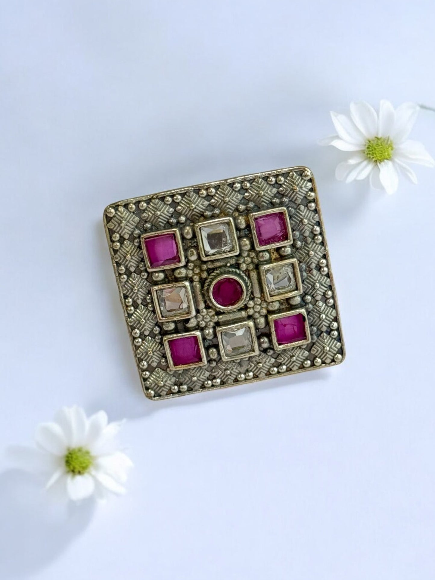PINK WHITE ISHANI GERMAN SILVER RING