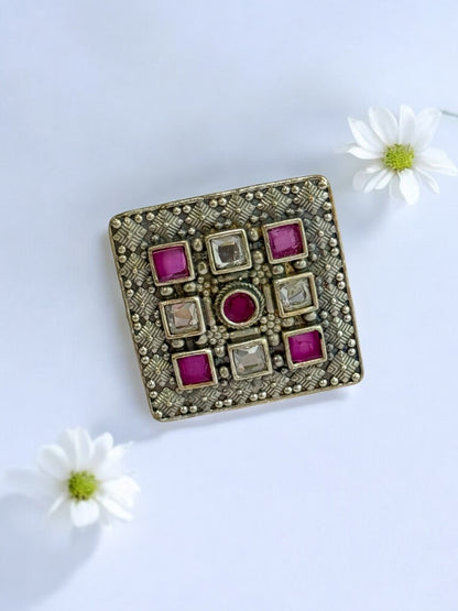 PINK WHITE ISHANI GERMAN SILVER RING