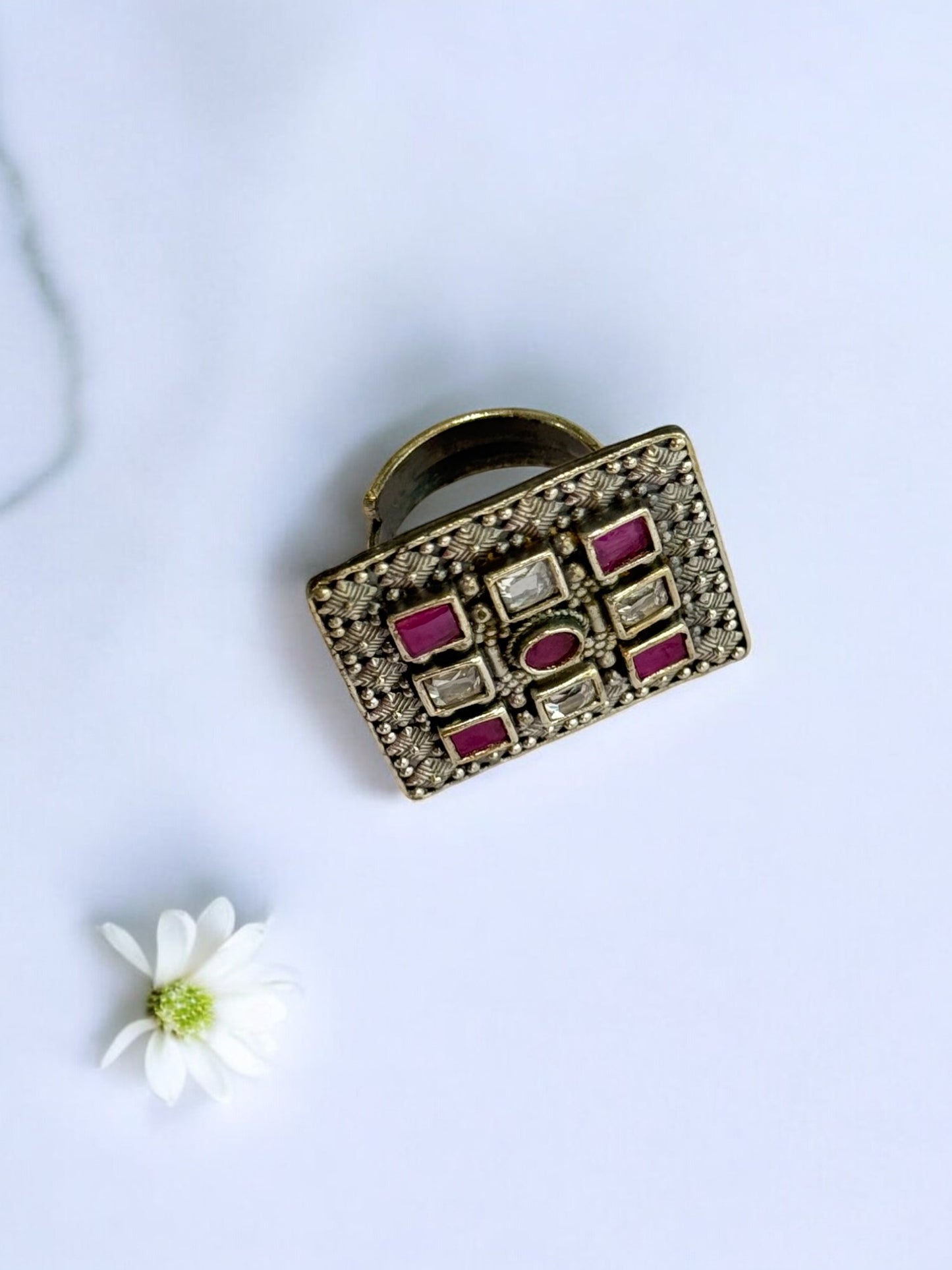 PINK WHITE ISHANI GERMAN SILVER RING