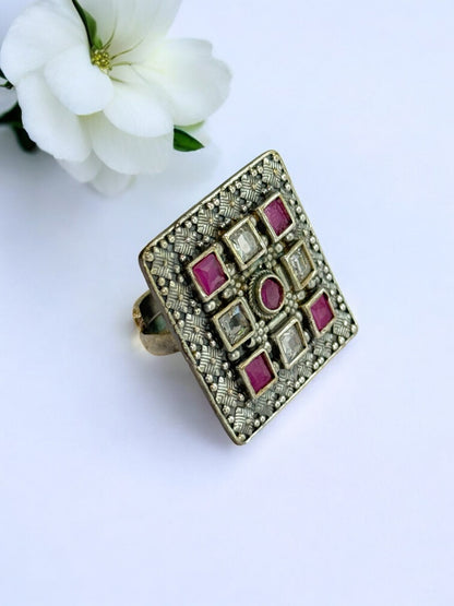PINK WHITE ISHANI GERMAN SILVER RING