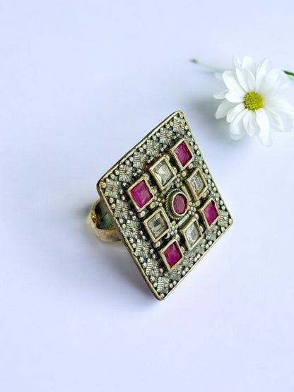 PINK WHITE ISHANI GERMAN SILVER RING