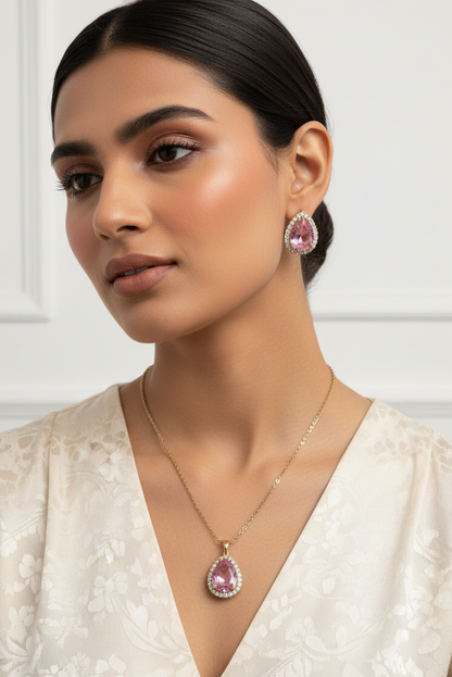 PINK DROP STONE PHICILE PENDENT SET