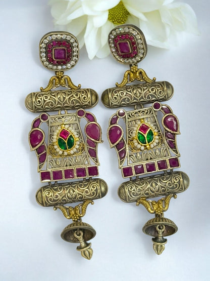 PINK GYANDEVI GERMAN SILVER EARRINGS