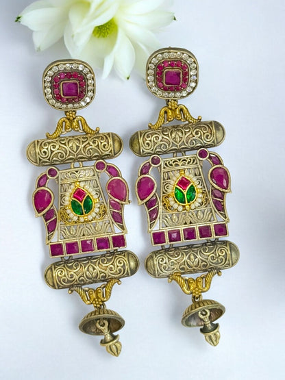 PINK GYANDEVI GERMAN SILVER EARRINGS
