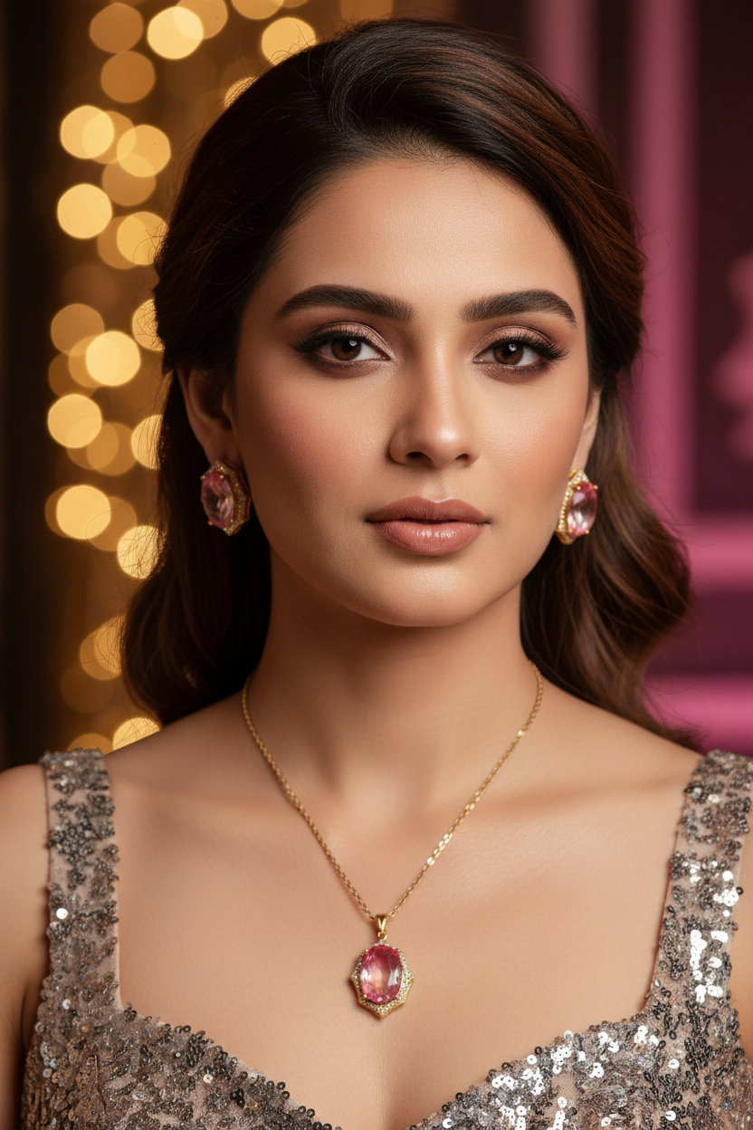 PINK OVAL STONE PHICILE PENDENT SET
