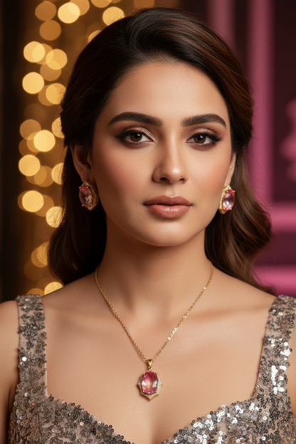 PINK OVAL STONE PHICILE PENDENT SET
