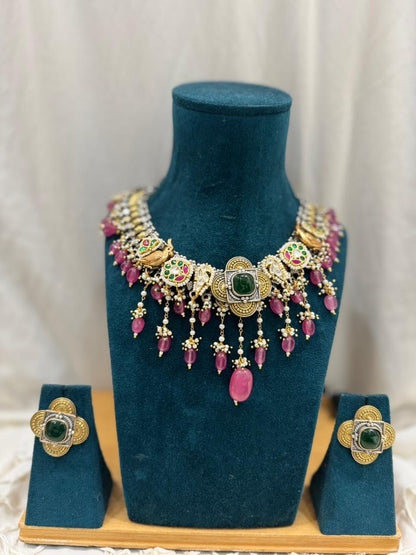PINK PALAK GERMAN SILVER JEWELLERY SET